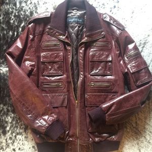 AMERICAN BASE Military Leather Bomber Jacket - XL
